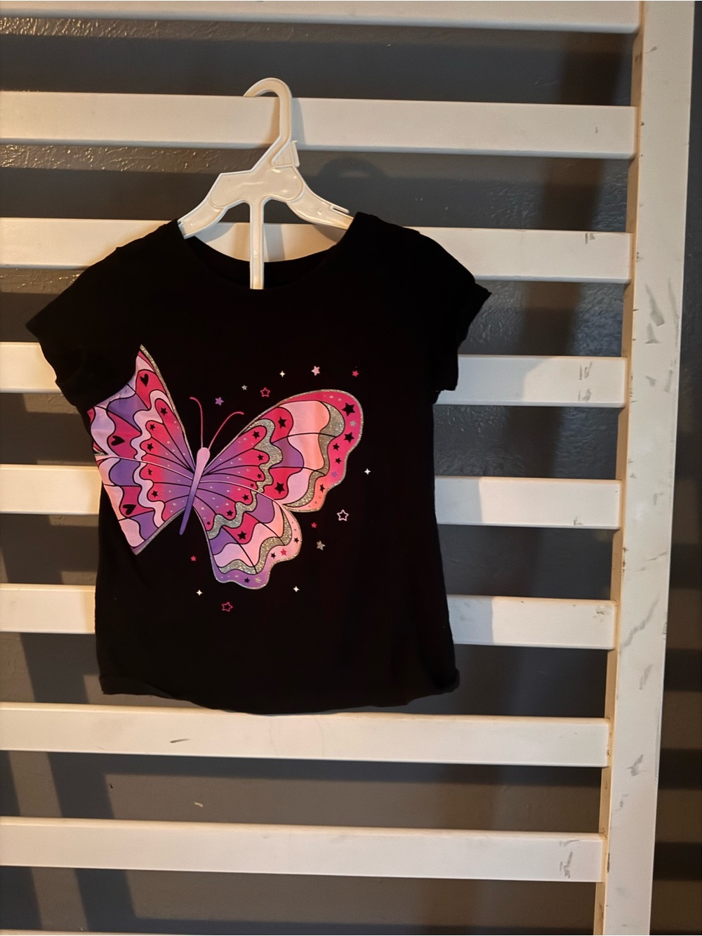 The Children's Place Black Tee with Pink & Purple Butterfly